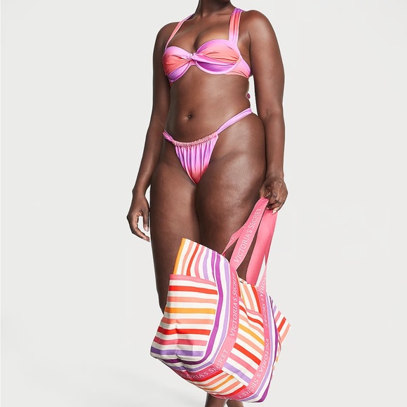 Victoria’s Secret pink and orange stripe zipper tote bag - Picture 7 of 7